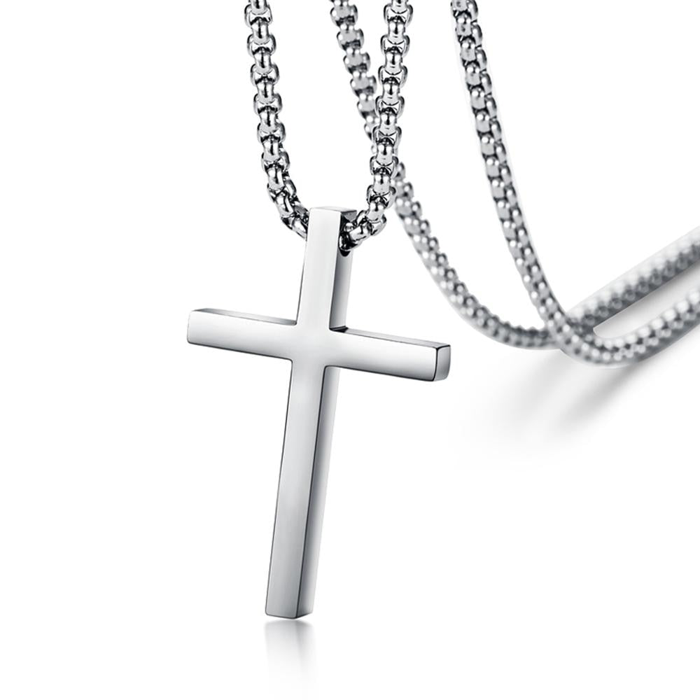 Stainless Steel Cross Pendant Necklace for Men Women Minimalist Jewelry Male Female Prayer Necklaces Chokers Silver Color
