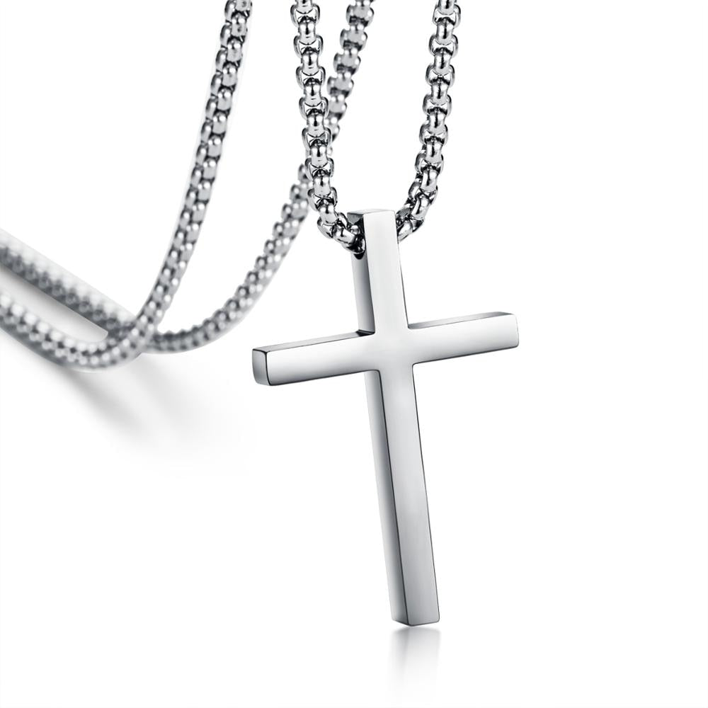 Stainless Steel Cross Pendant Necklace for Men Women Minimalist Jewelry Male Female Prayer Necklaces Chokers Silver Color