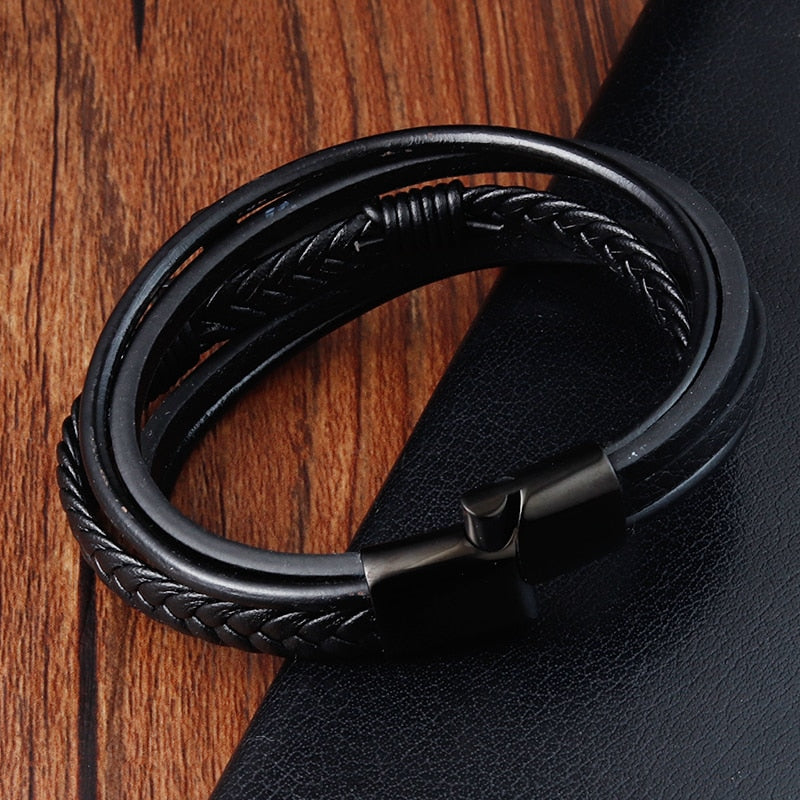 Luxury Multicolor Cross Design Classic Stainless Steel Men's Leather Bracelet Choose Handsome Men's Gifts
