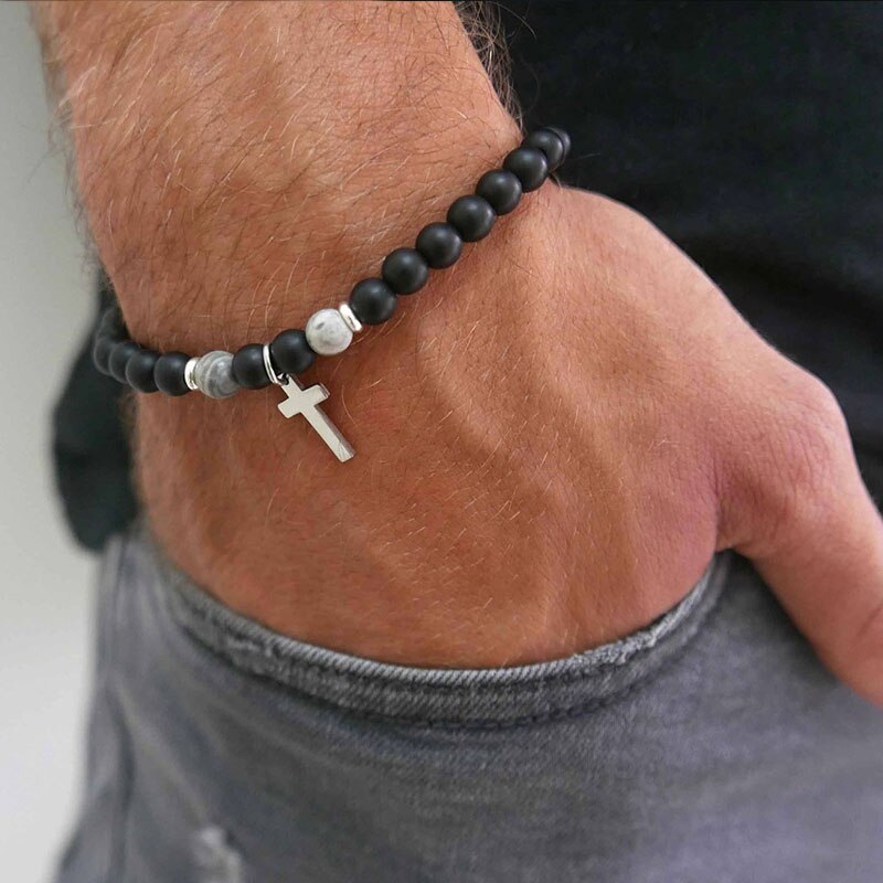 Men's Cross Bracelet - Men's Religious Bracelet - Men's Christian Bracelet - Men's Beaded Bracelet