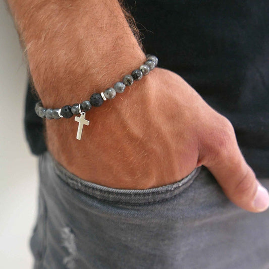 Men's Cross Bracelet - Men's Religious Bracelet - Men's Christian Bracelet - Men's Beaded Bracelet