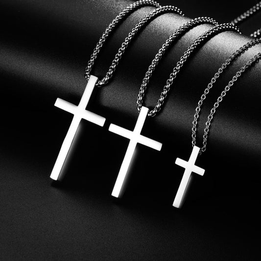 Stainless Steel Cross Pendant Necklace for Men Women Minimalist Jewelry Male Female Prayer Necklaces Chokers Silver Color