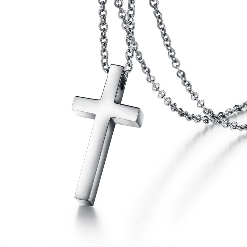 Stainless Steel Cross Pendant Necklace for Men Women Minimalist Jewelry Male Female Prayer Necklaces Chokers Silver Color