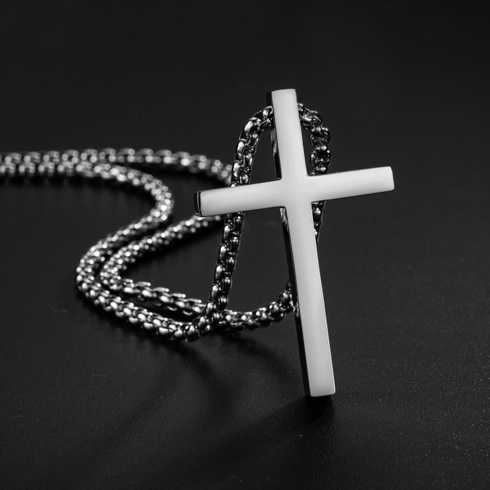 Stainless Steel Cross Pendant Necklace for Men Women Minimalist Jewelry Male Female Prayer Necklaces Chokers Silver Color