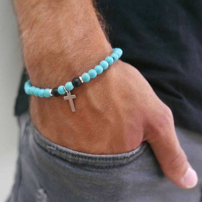 Men's Cross Bracelet - Men's Religious Bracelet - Men's Christian Bracelet - Men's Beaded Bracelet