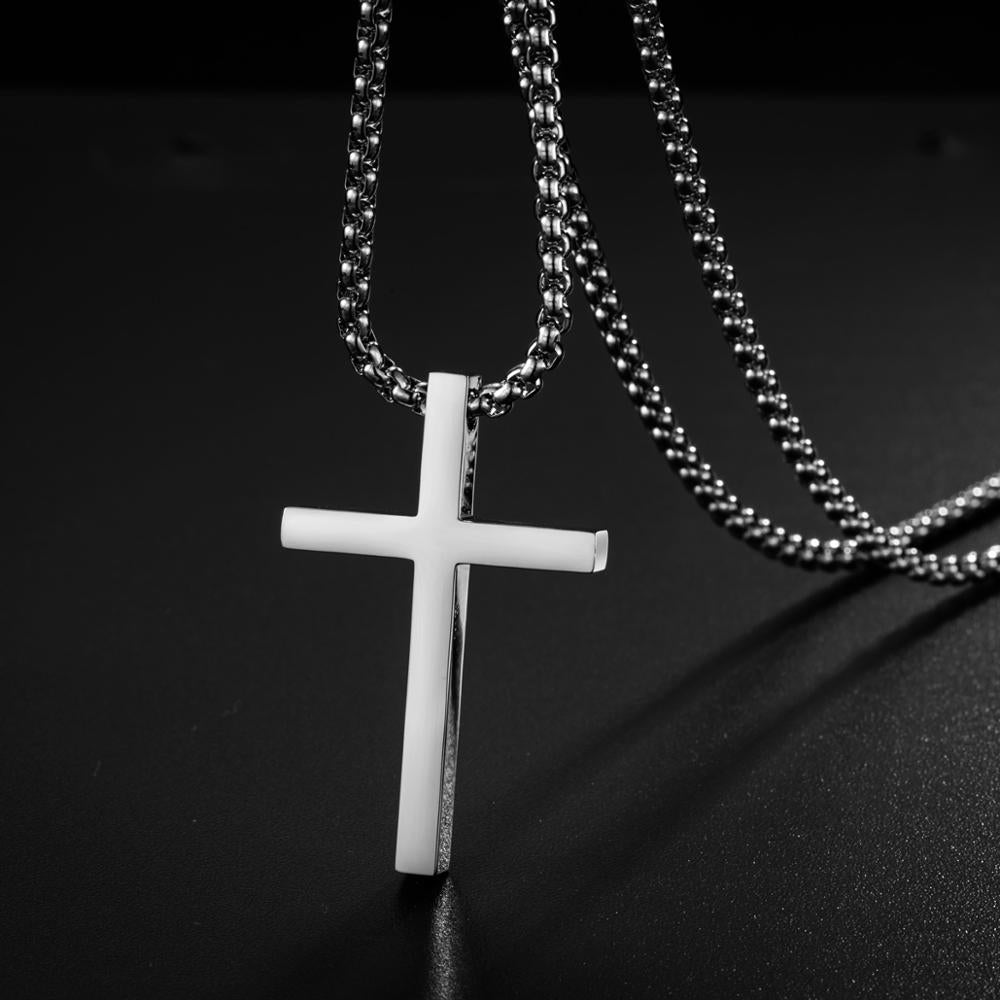 Stainless Steel Cross Pendant Necklace for Men Women Minimalist Jewelry Male Female Prayer Necklaces Chokers Silver Color