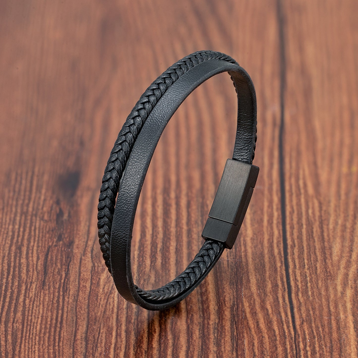 Classic Cross Leather Bracelet For Men Stainless Steel Multi Layer