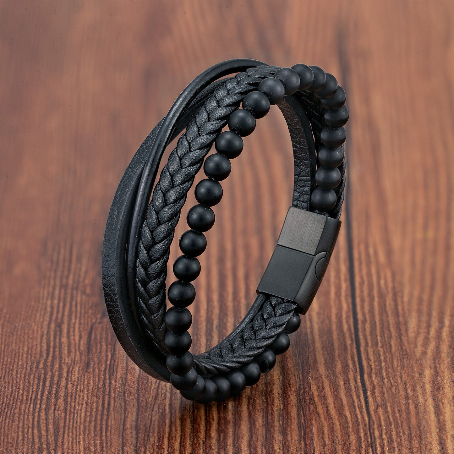 Classic Cross Leather Bracelet For Men Stainless Steel Multi Layer