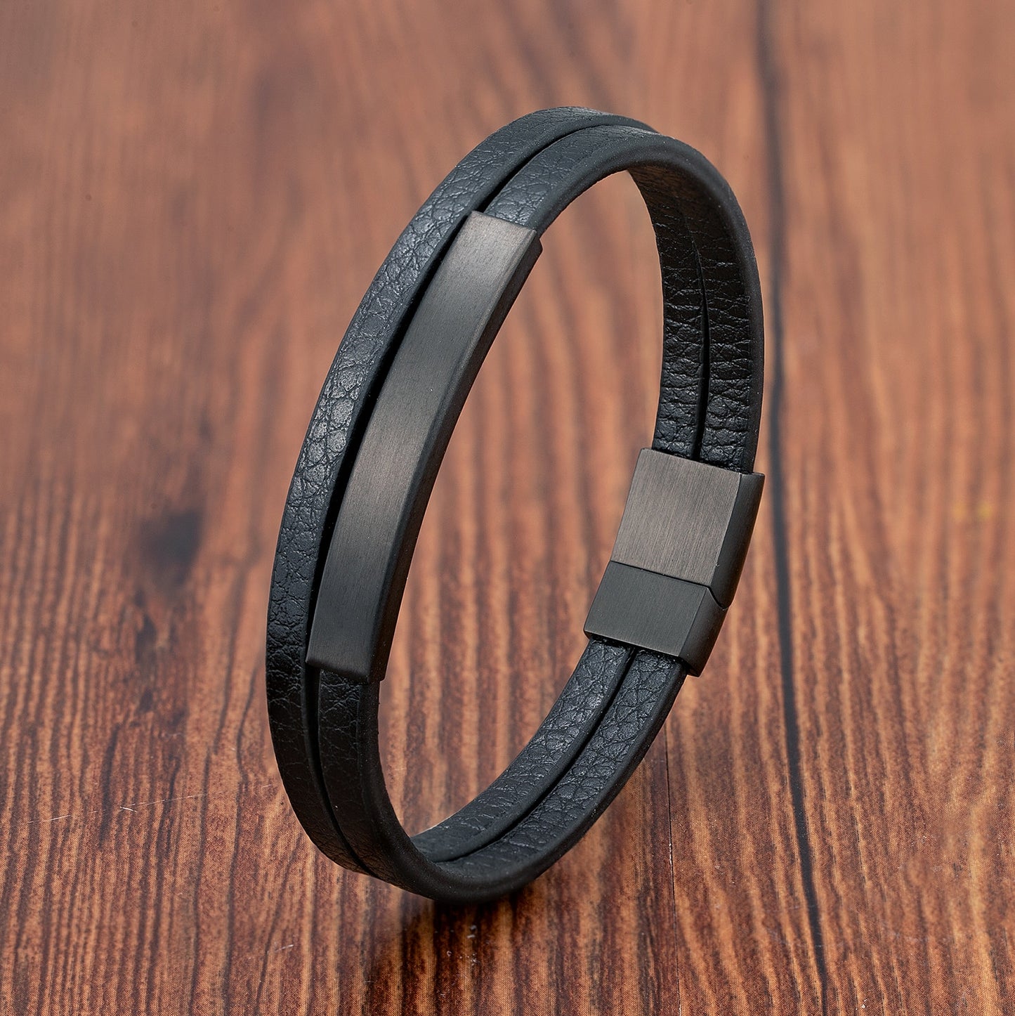 Classic Cross Leather Bracelet For Men Stainless Steel Multi Layer