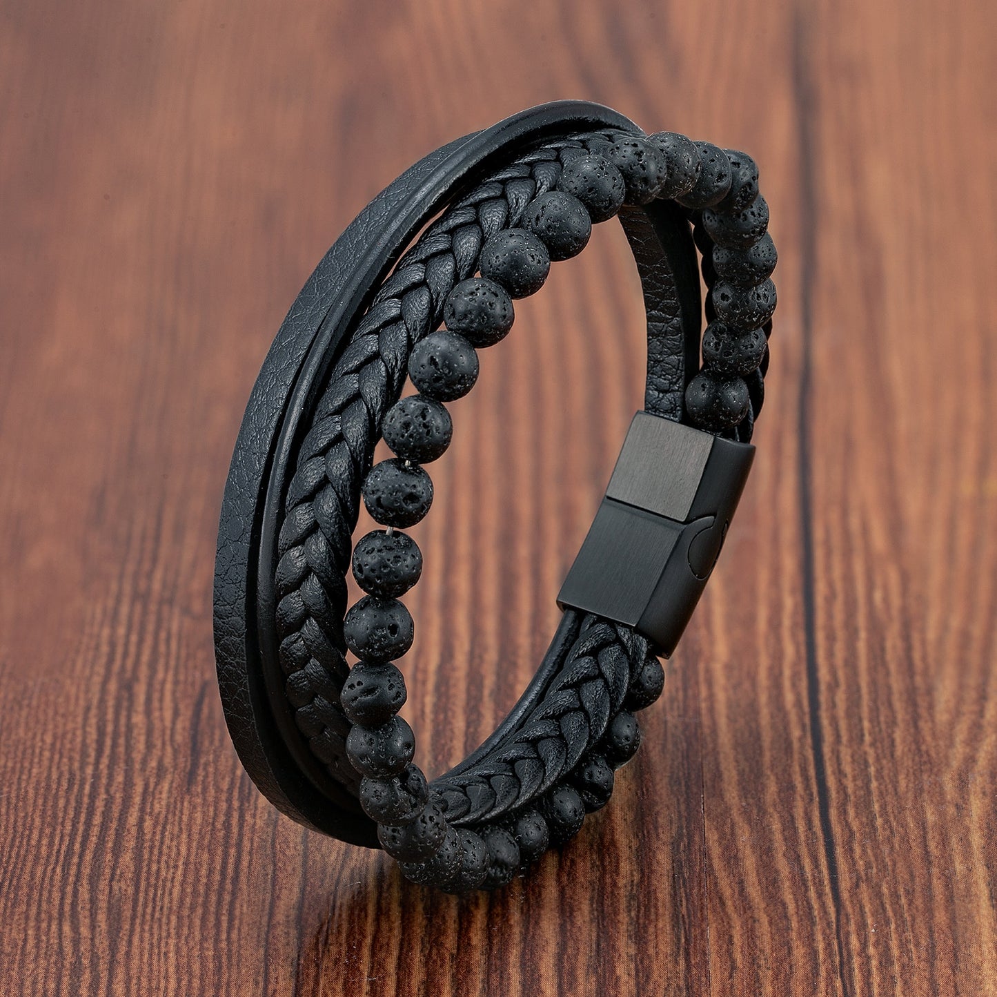 Classic Cross Leather Bracelet For Men Stainless Steel Multi Layer