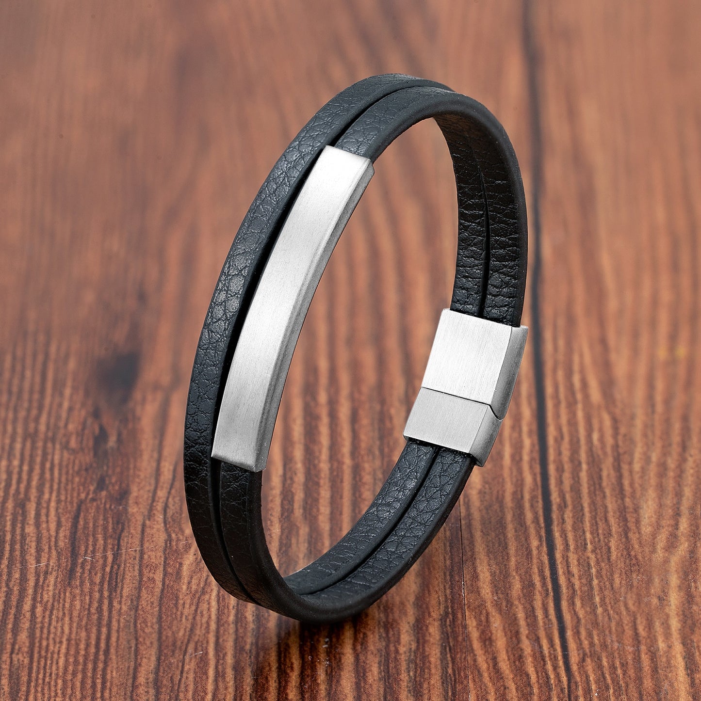 Classic Cross Leather Bracelet For Men Stainless Steel Multi Layer