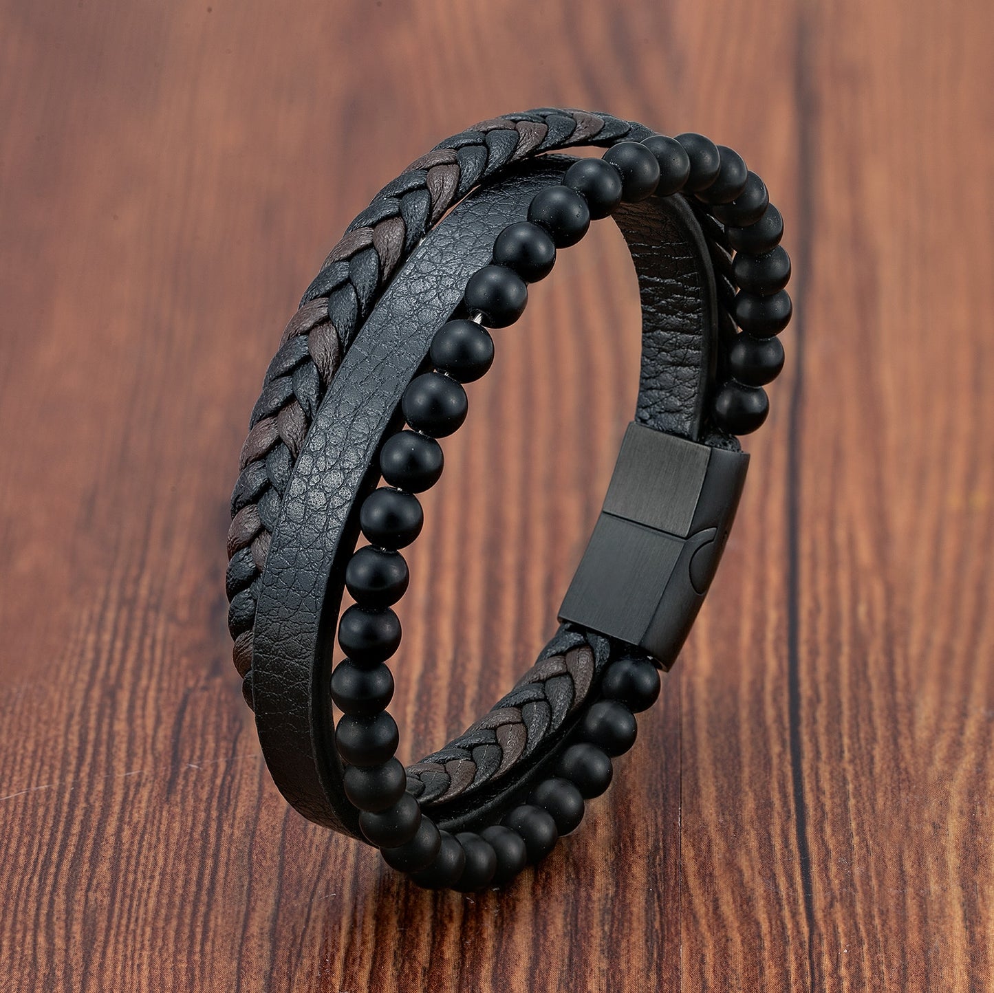 Classic Cross Leather Bracelet For Men Stainless Steel Multi Layer