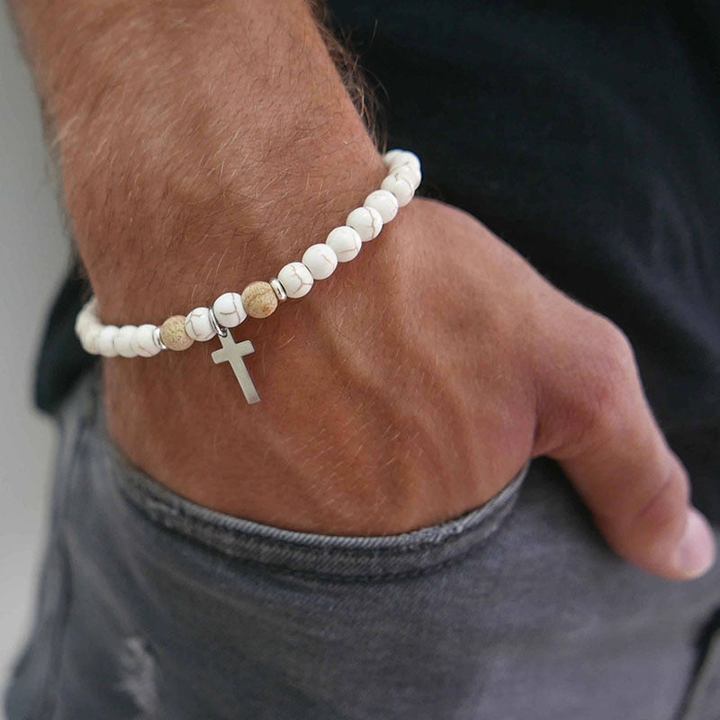 Men's Cross Bracelet - Men's Religious Bracelet - Men's Christian Bracelet - Men's Beaded Bracelet