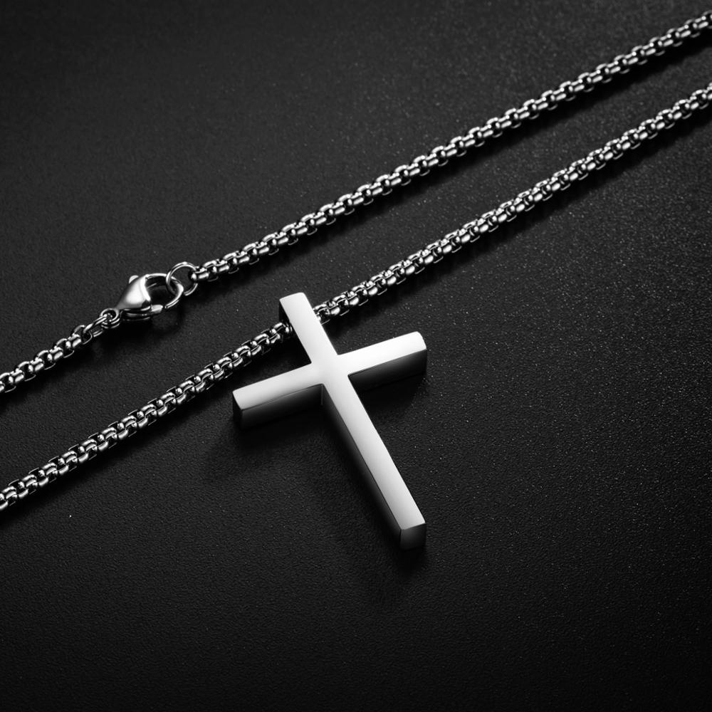 Stainless Steel Cross Pendant Necklace for Men Women Minimalist Jewelry Male Female Prayer Necklaces Chokers Silver Color